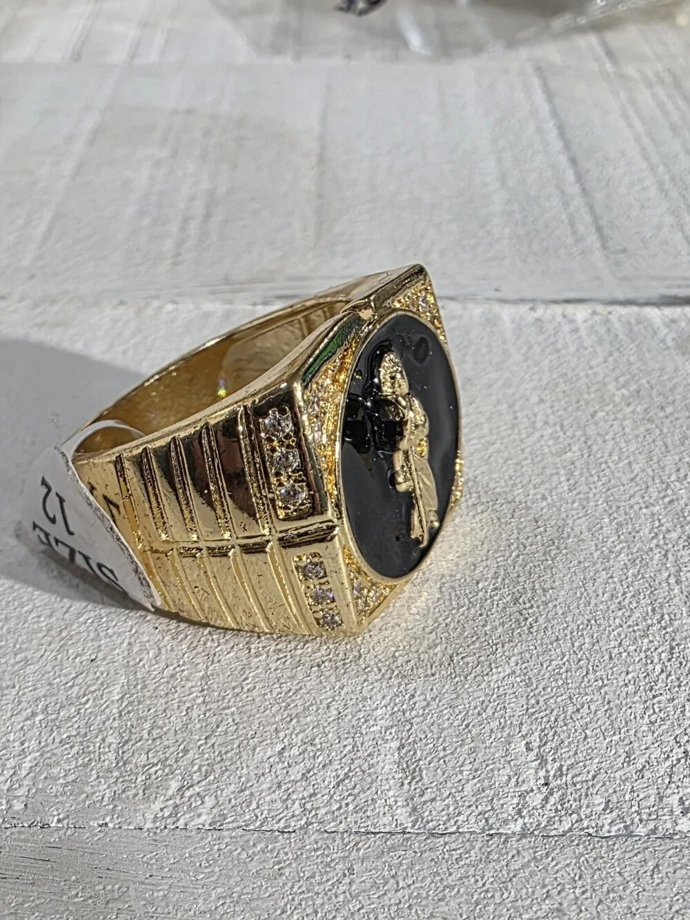14k Gold-Plated Men's Signet Ring with Black Inlay